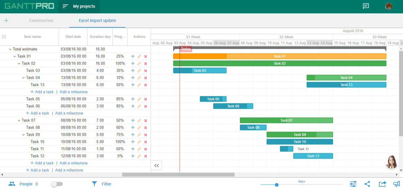 Online gantt chart software import