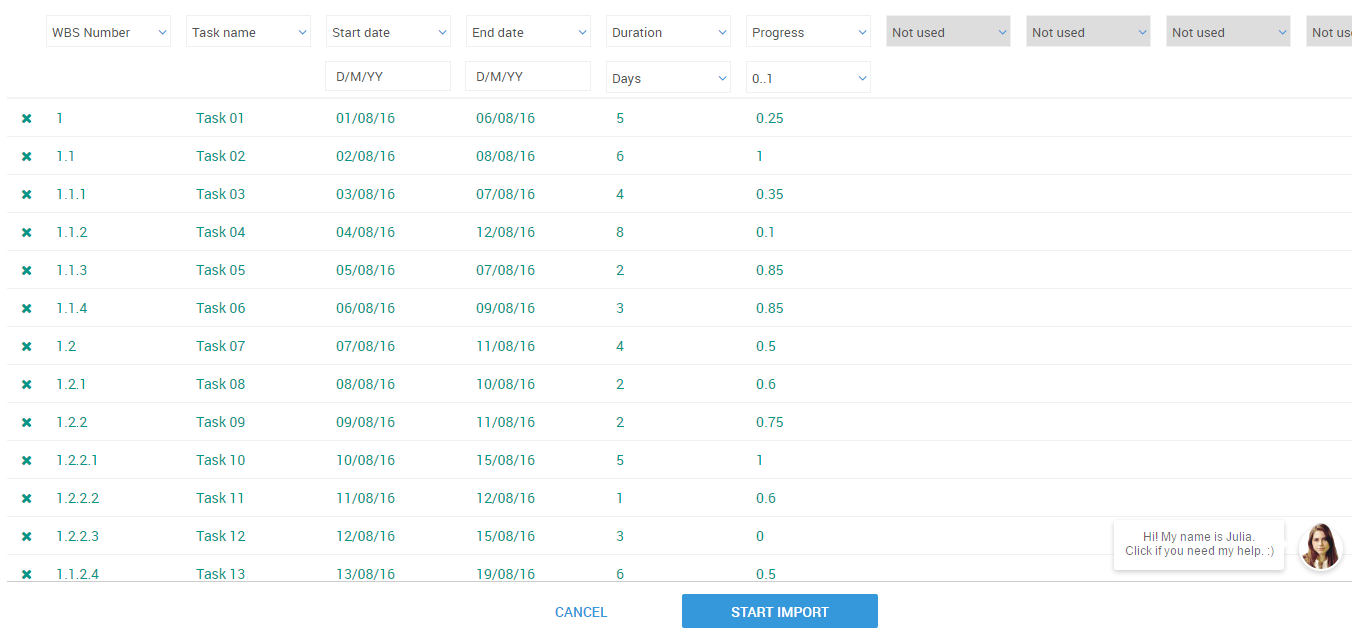 Gantt chart import from excel to GanttPRO