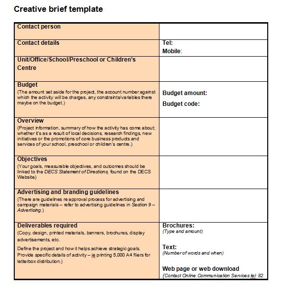 A creative brief template for projects