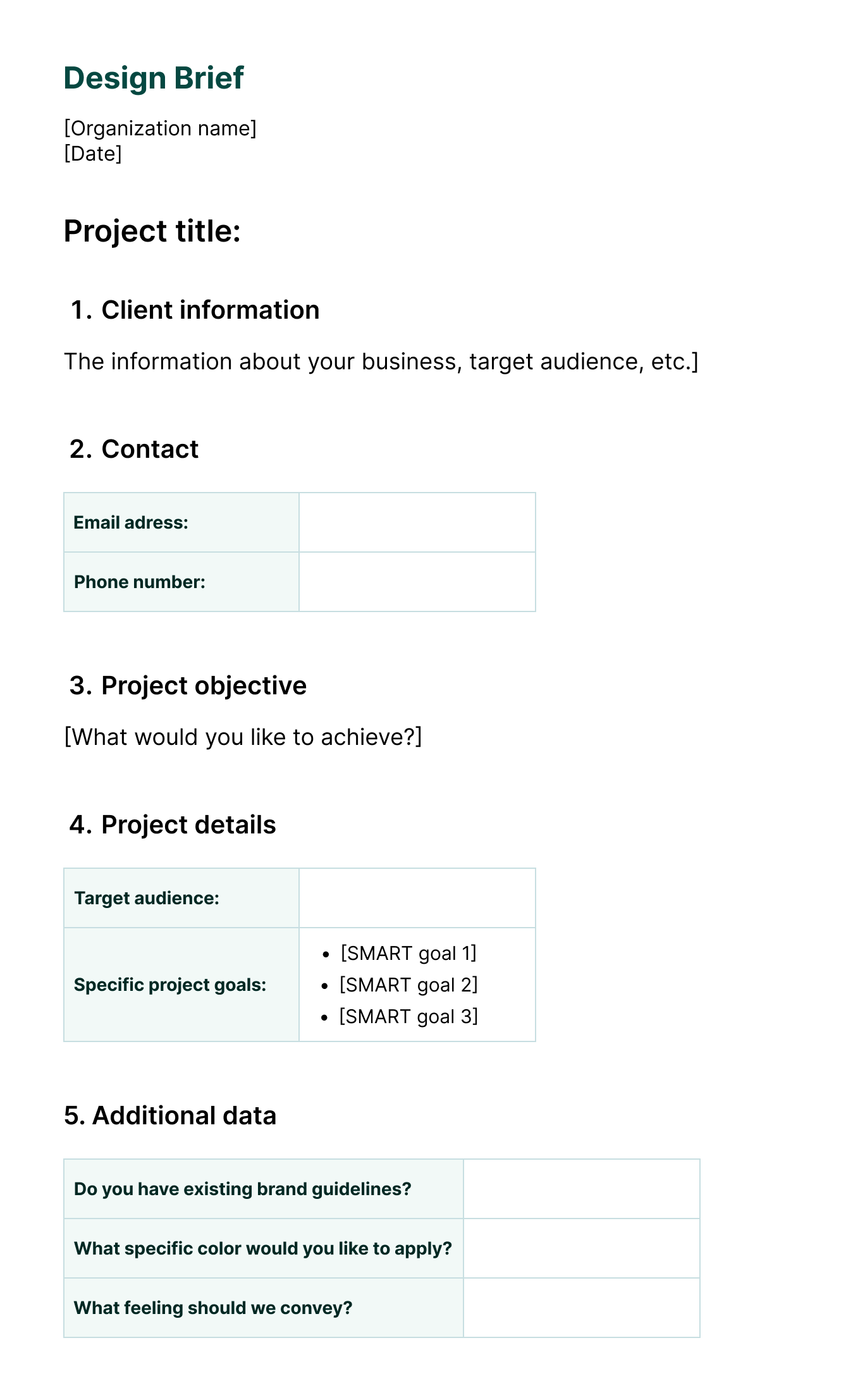 The example of a  design project brief