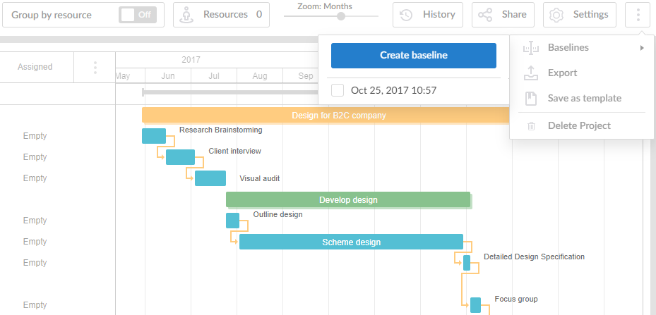 Baseline in GanttPRO Gantt chart software