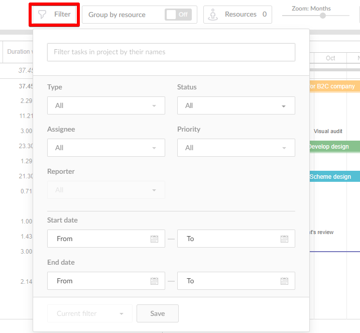 Filter in GanttPRO Gantt chart software