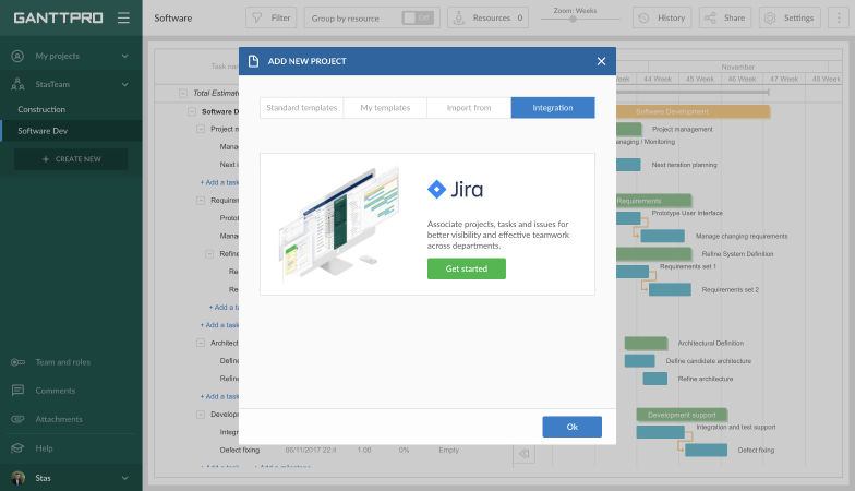 GanttPRO Gantt chart and JIRA integration