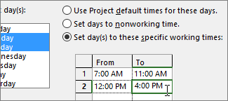How to set working days in MS Project