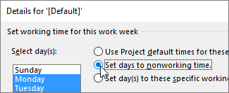 How to set working days in MS Project