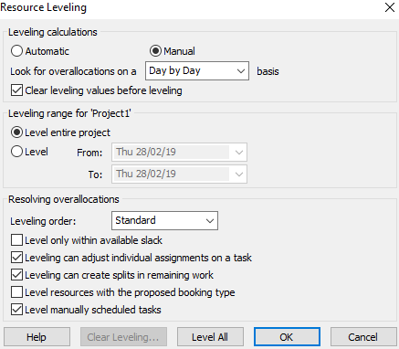 MS Project resource leveling