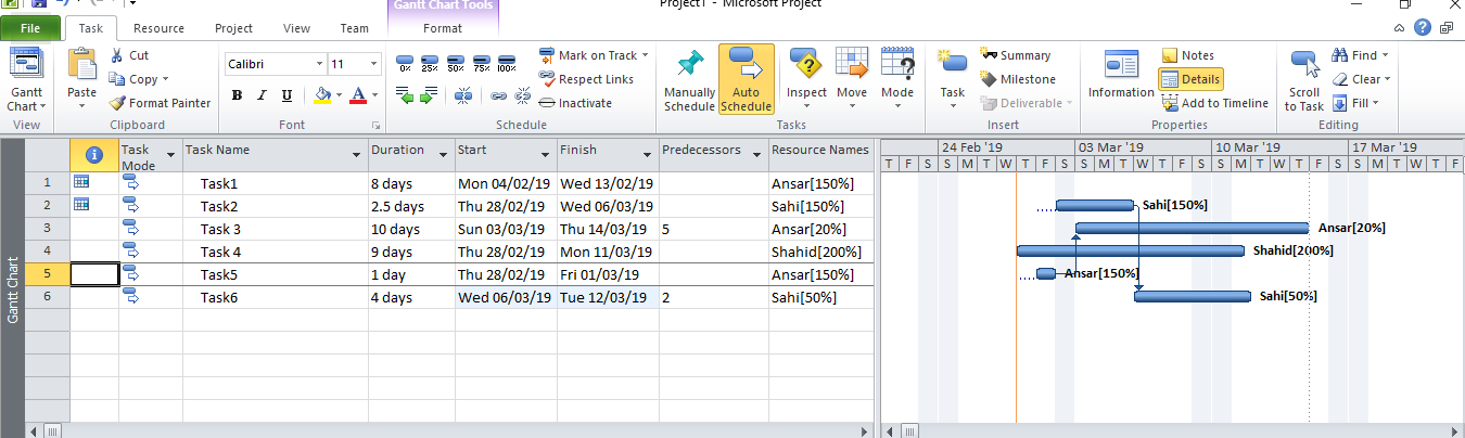 ms project assign resource percentage