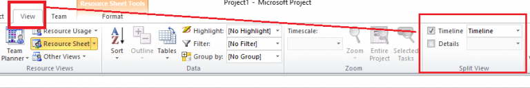 MS project freeze with timeline