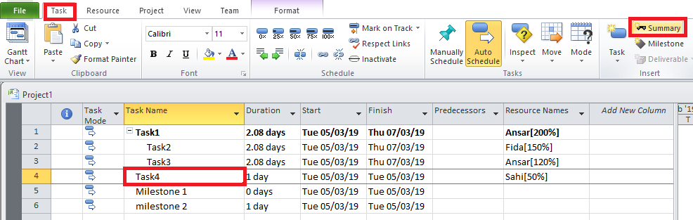 How To Add A Milestone And A Summary Task In MS Project