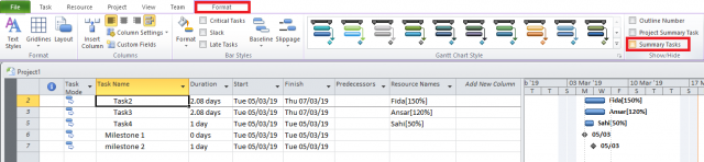 How to add a milestone and a summary task in ms project