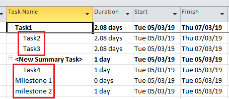 Summary tasks in MS Project