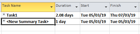 Summary tasks in MS Project