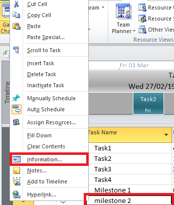 Milestone task in MS Project