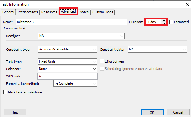 Milestone task in MS Project