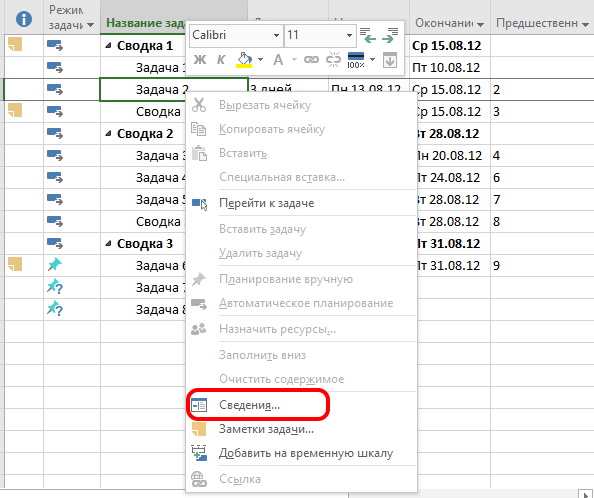 Пример проекта в Microsoft Project