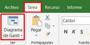 Seleccionar vista de diagrama de Gantt