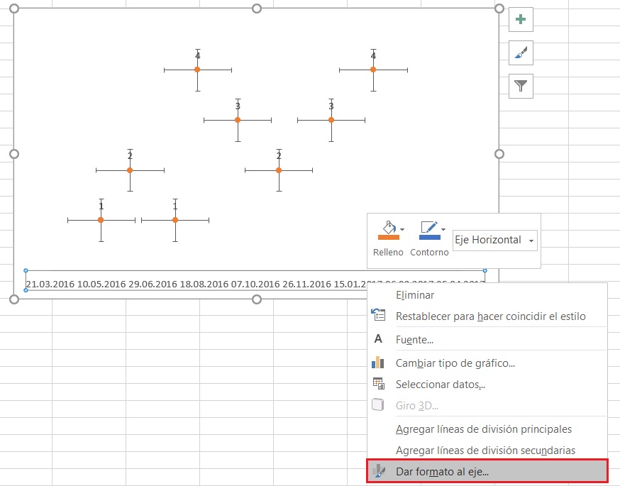 Cómo hacer un cronograma en Excel: dar formato al eje