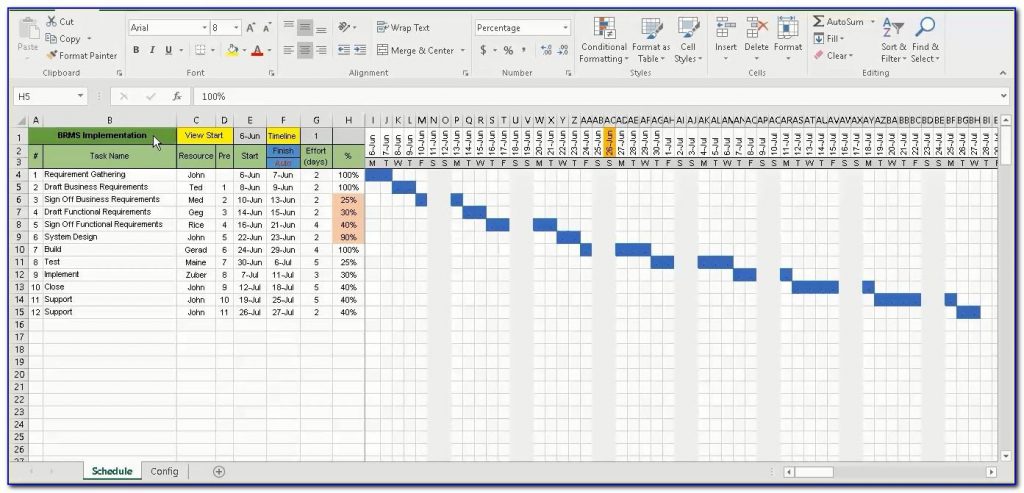 Gantt chart example Excel