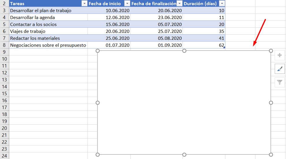 Diagrama de Gantt Excel: insertar barra apilada