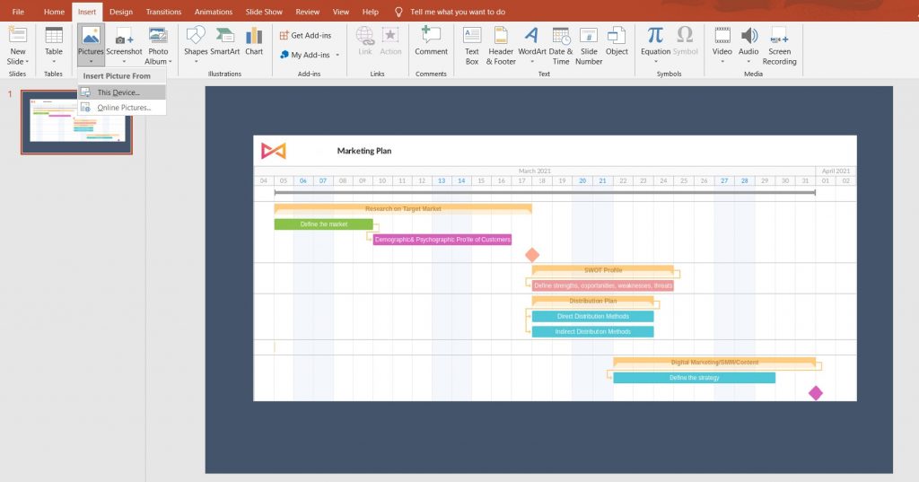 Insert a Gantt chart in PowerPoint from GanttPRO