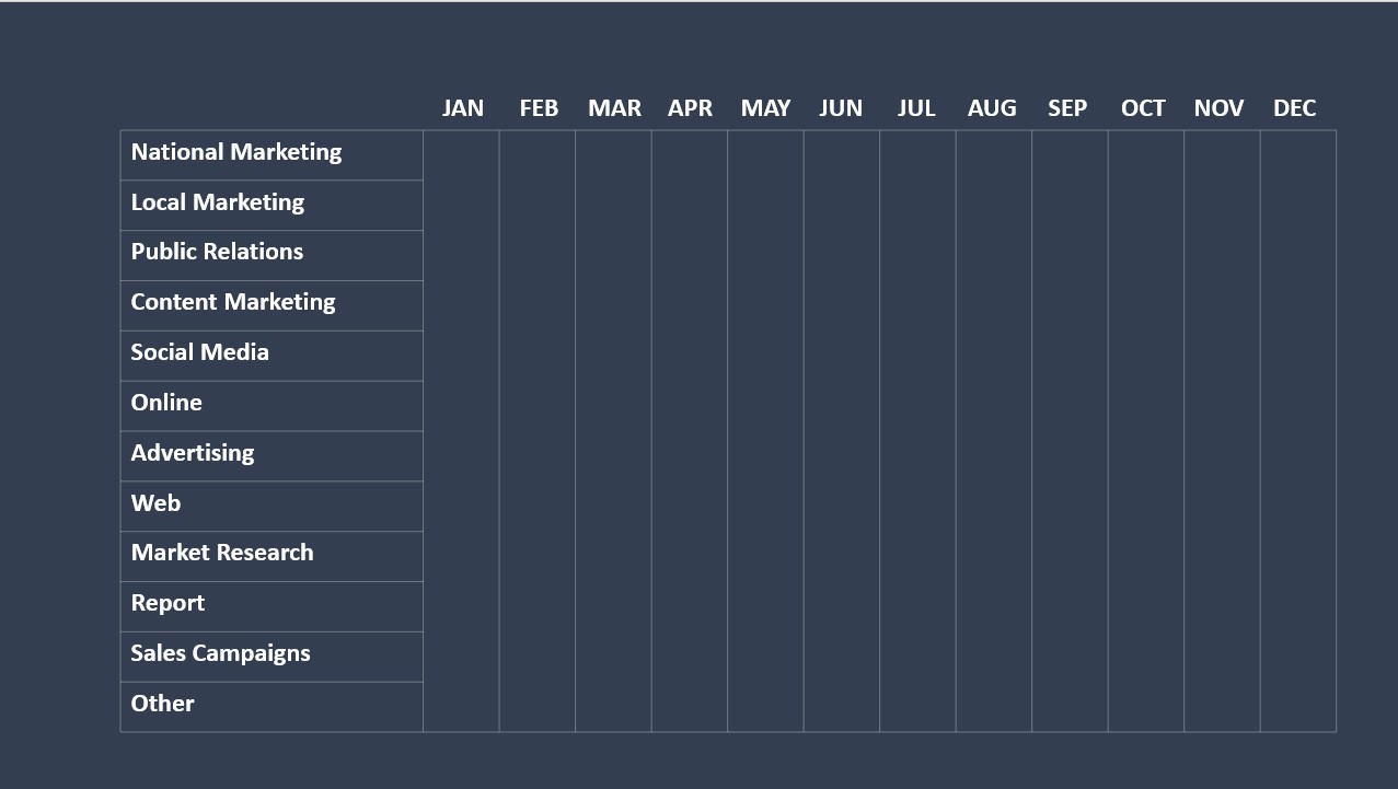PowerPoint Gantt Chart: table with months