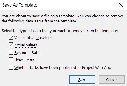 Selecting data for MS Project Gantt chart template 