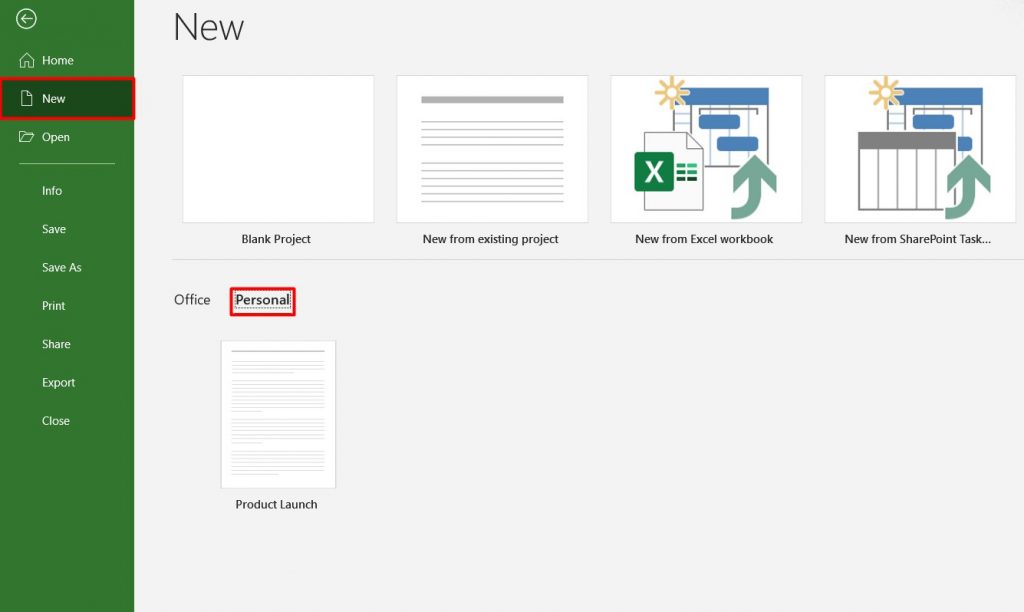 Open MS Project Gantt chart template