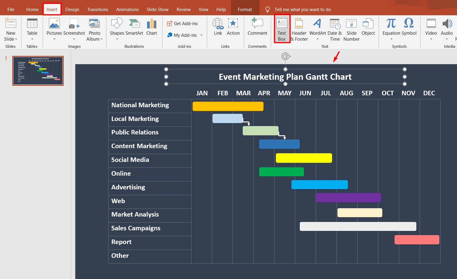 PowerPoint Gantt Chart: add title to a Gantt chart