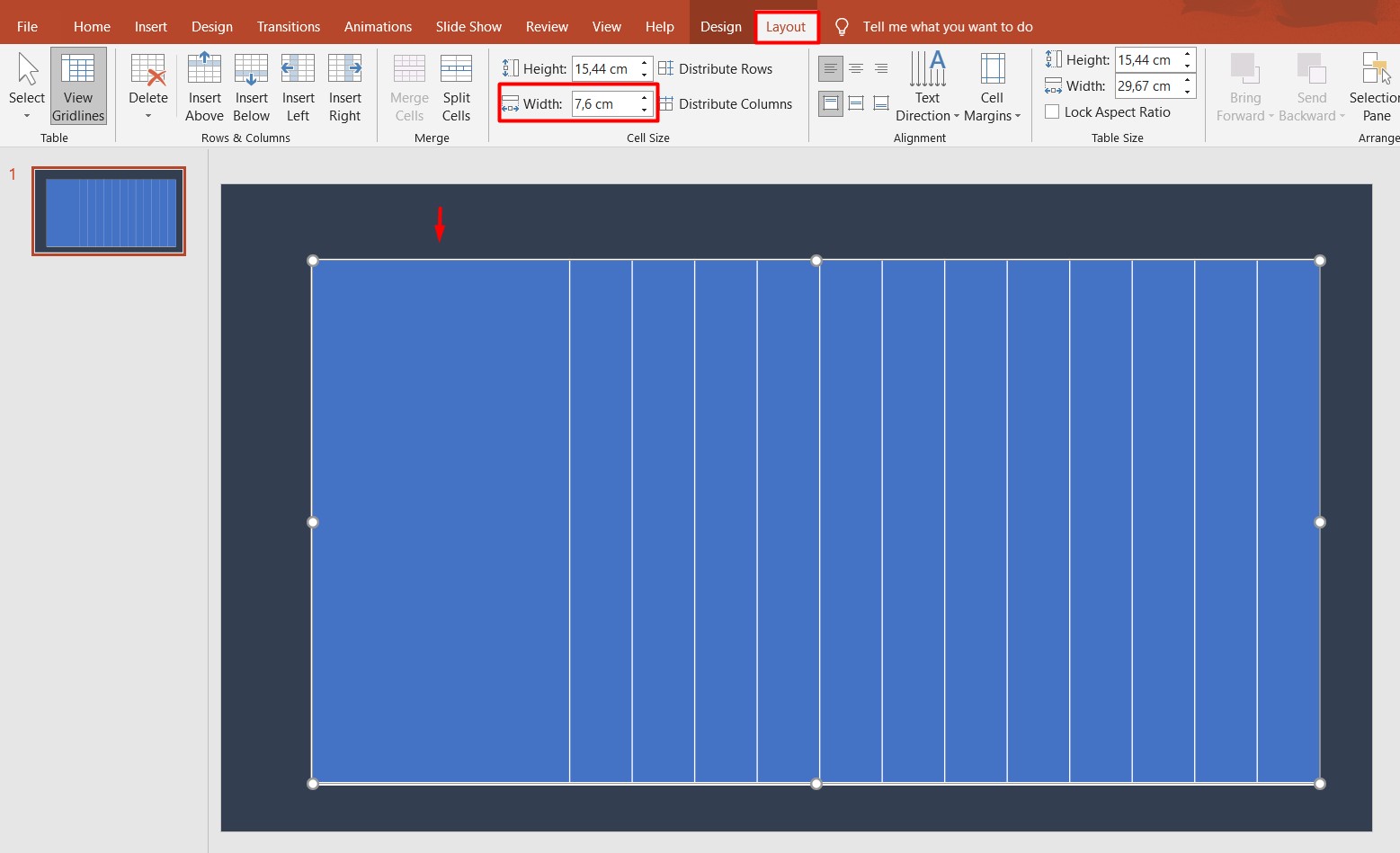 Gantt Chart PowerPoint: table configuration