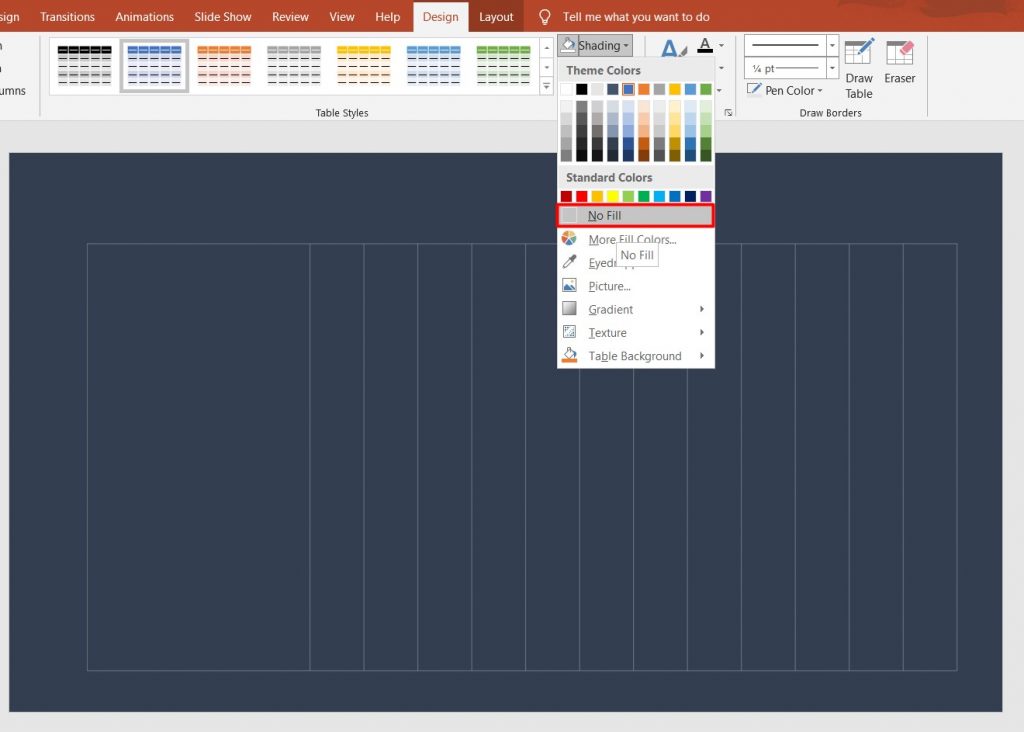 Gantt Chart PowerPoint: table background color