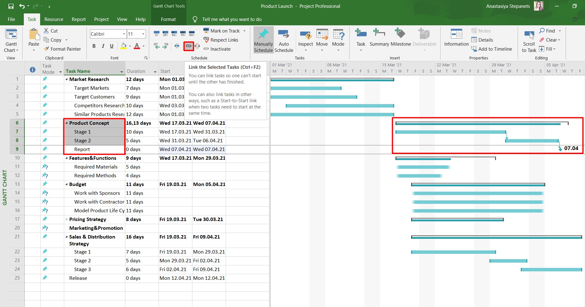 ms project online gantt chart