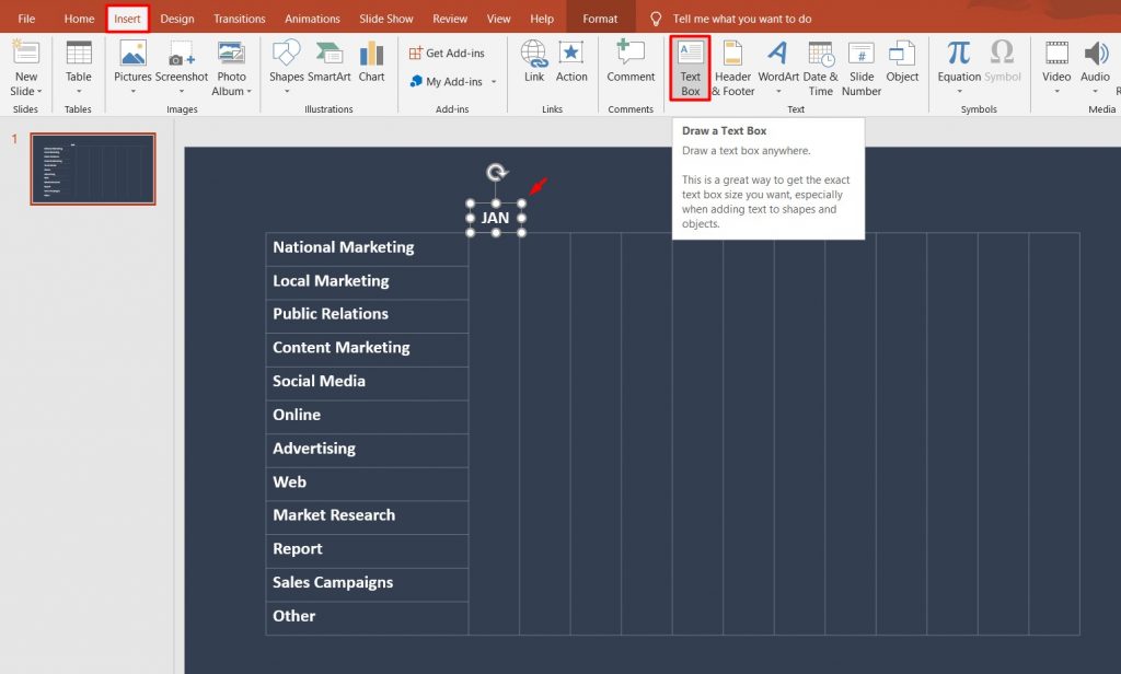 PowerPoint Gantt Chart: adding months to the table