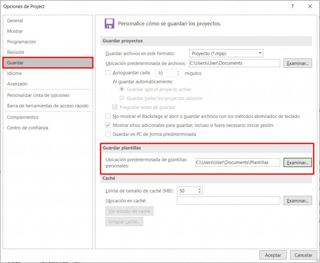 Guardar plantillas MS Project de diagrama de Gantt 