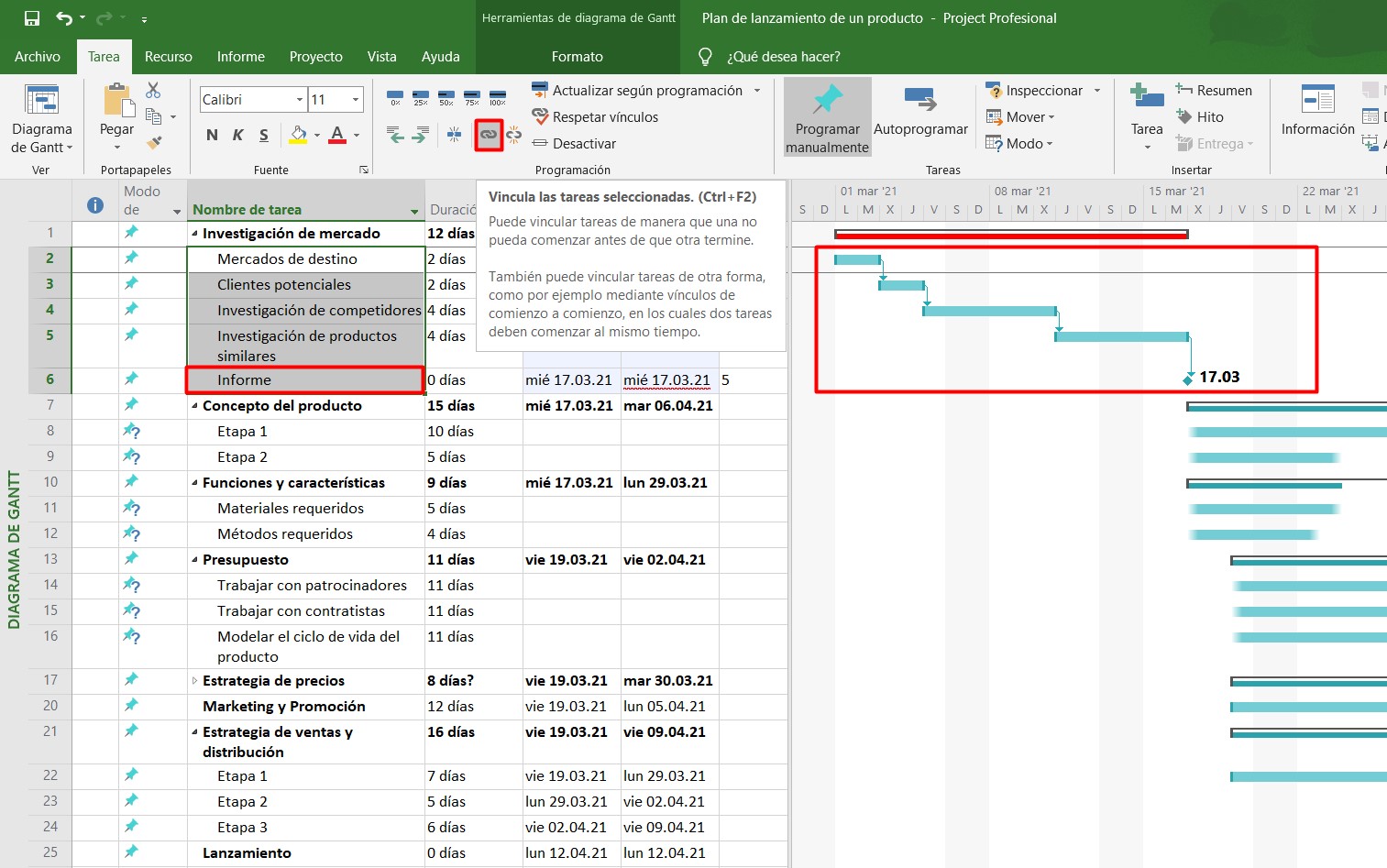 Como hacer un diagrama de Gantt en Project