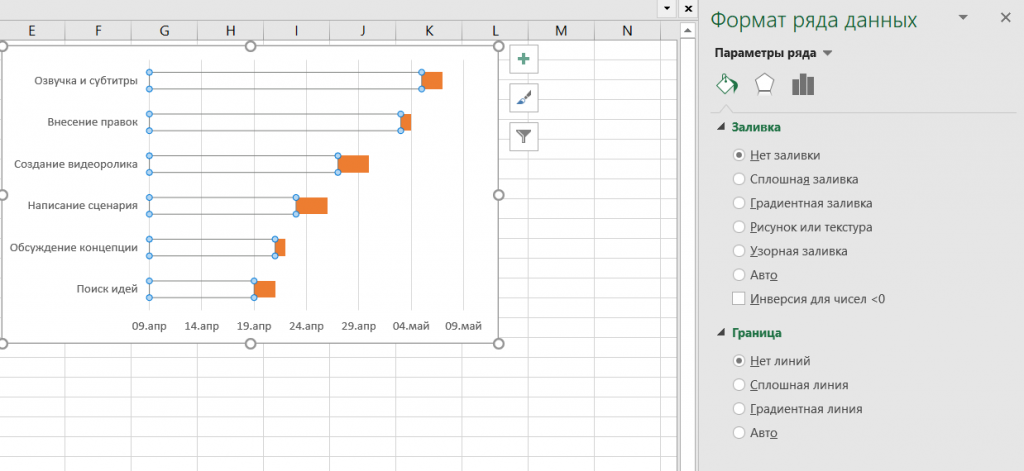 Создание диаграммы Ганта в Excel  2016