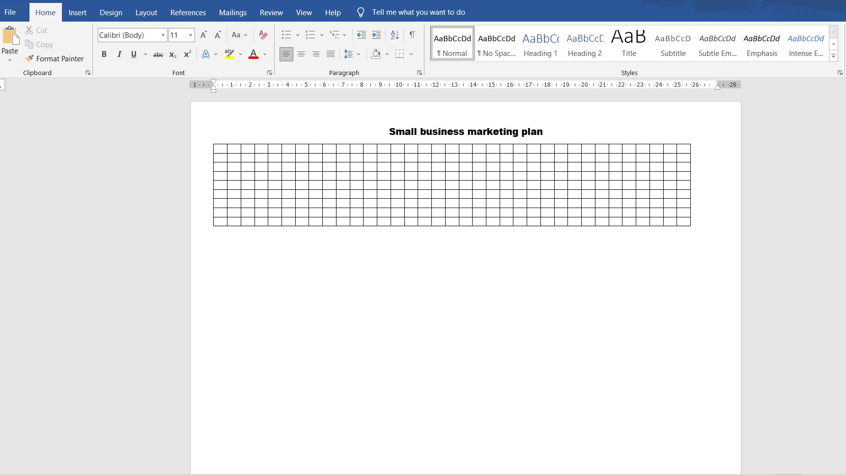 Gantt chart in Word: table