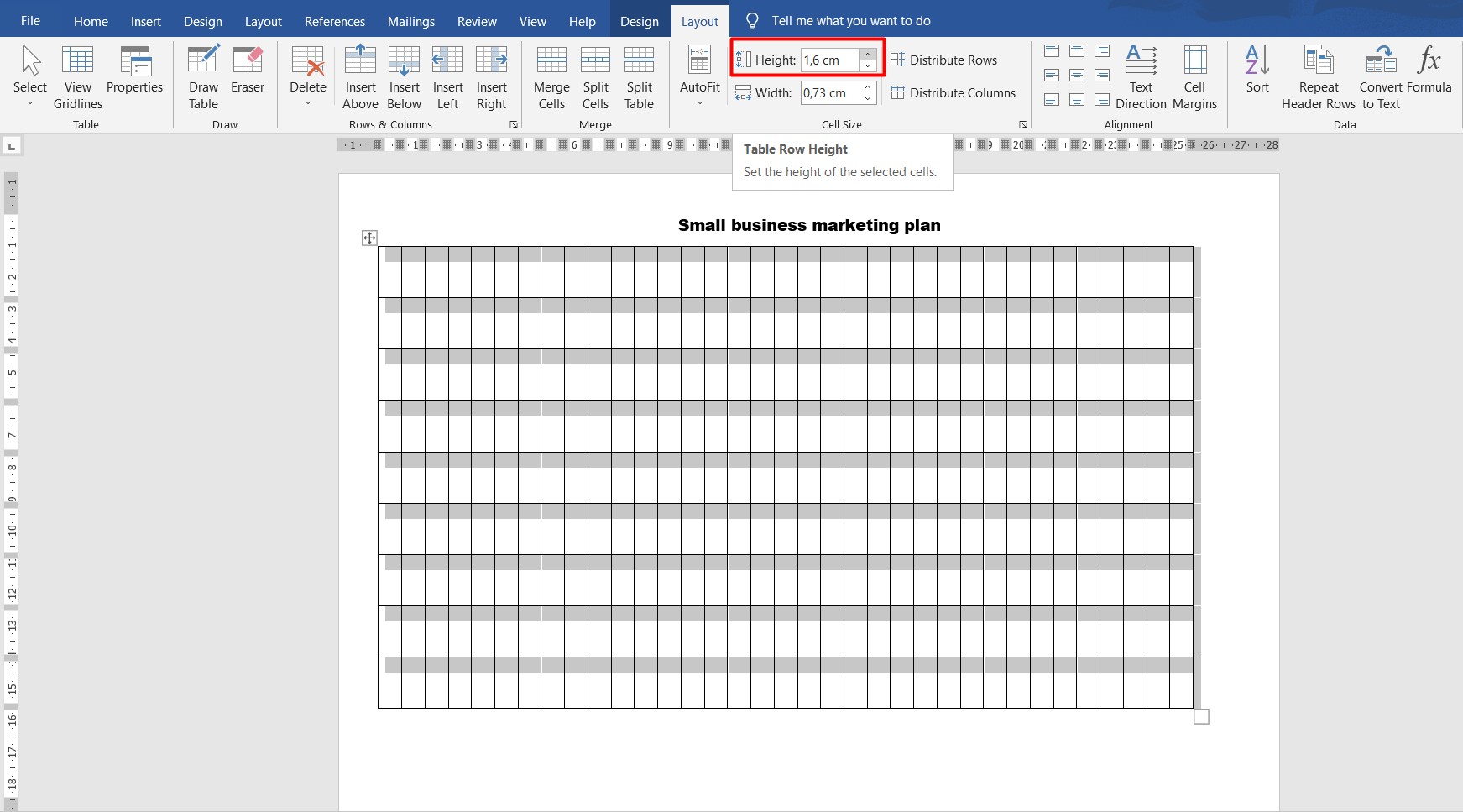 Table for a Gantt chart in word