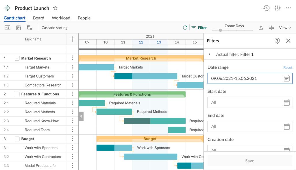 Filter's date range in GanttPRO