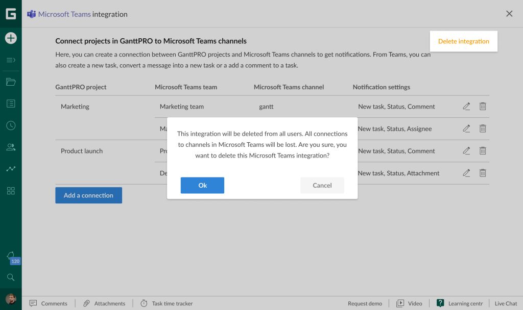 Disable integration of MS Teams and GanttPRO 