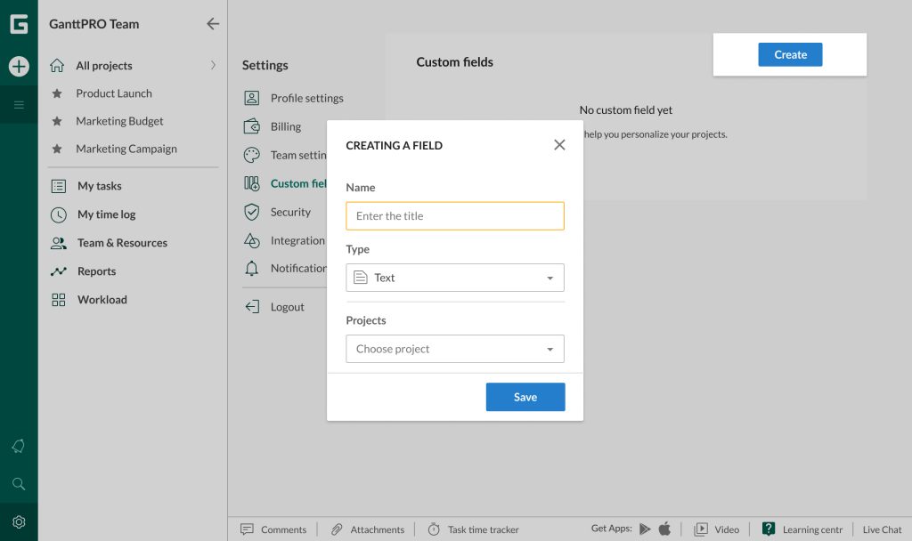 Project personalization with GanttPRO: updated custom fields