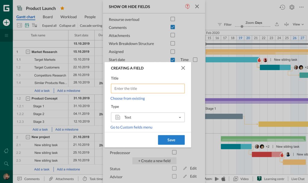 Project personalization with GanttPRO: updated custom fields