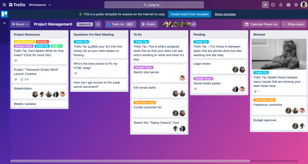 Trello Kanban board example