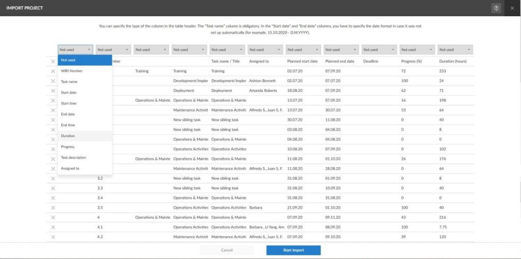 How to import an Excel project with WBS