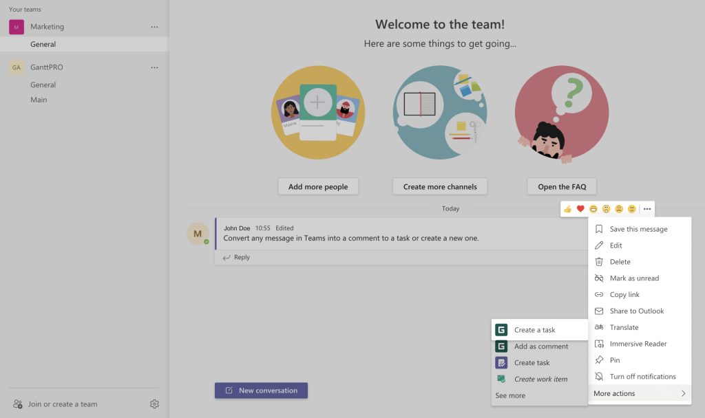 Команды из Microsoft Teams в GanttPRO 4