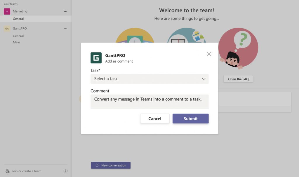 Команды из Microsoft Teams в GanttPRO 5