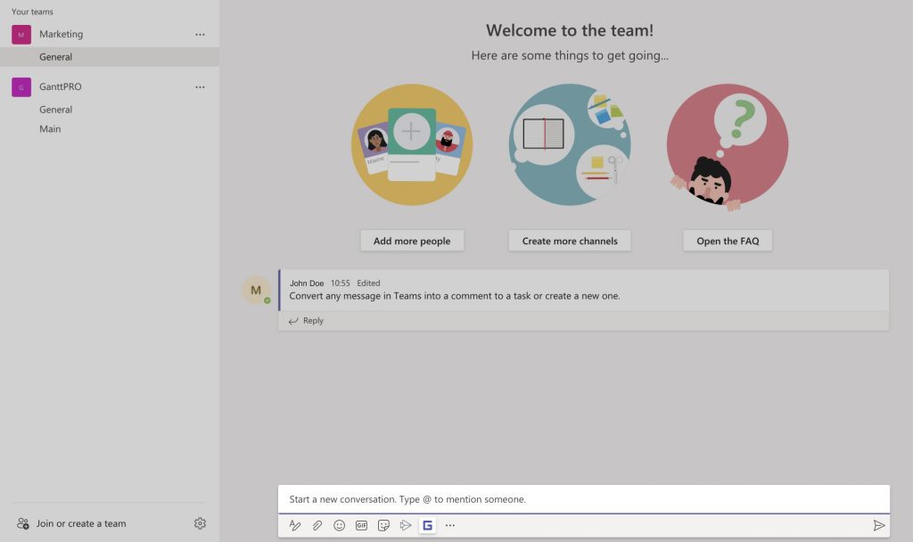 Команды из Microsoft Teams в GanttPRO 2