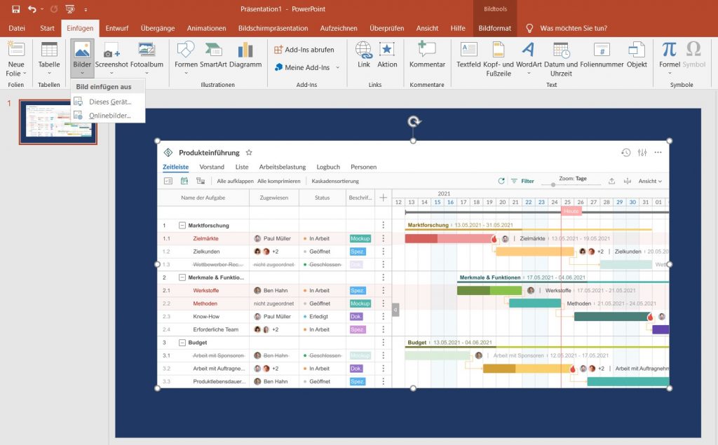 Fügen Sie Ihr GanttPRO-Gantt-Diagramm in PowerPoint ein