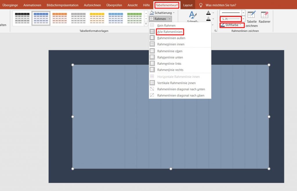 Wie können Sie Ihre Tabelle fürs Gantt-Diagramm in PowerPoint visuell verbessern?