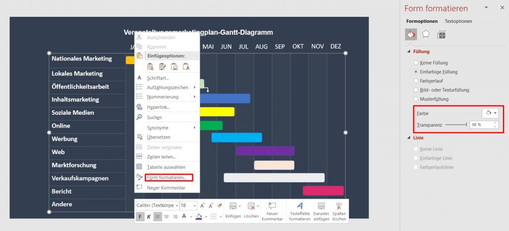 Formatieren Sie Tabellenspalten in PowerPoint