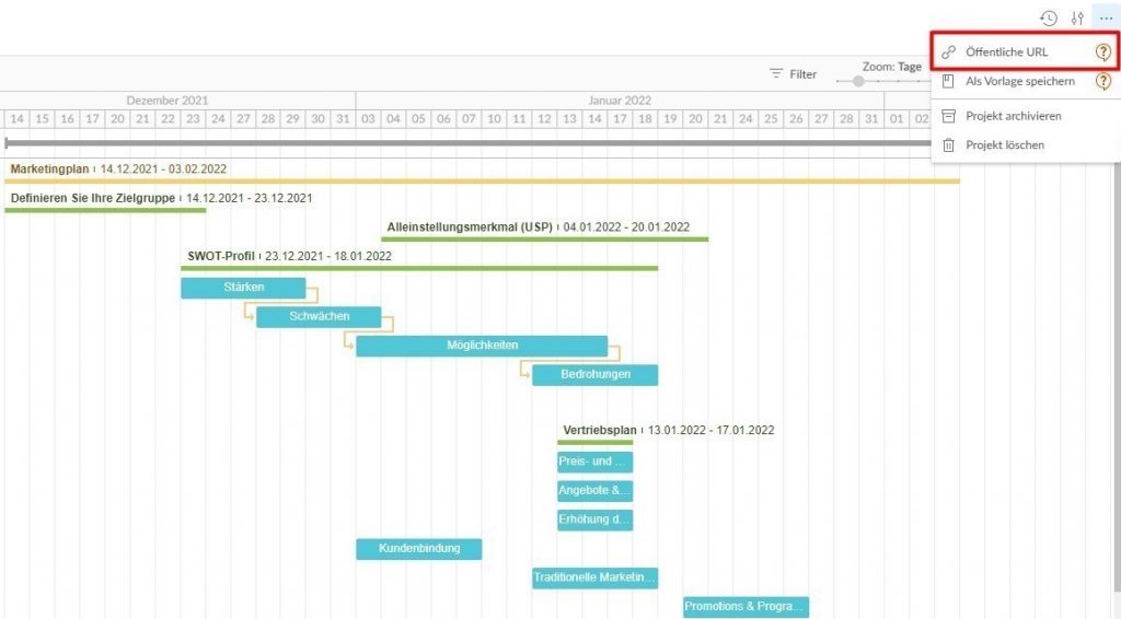 Erstellen Sie eine öffentliche URL fürs Projekt in GanttPRO